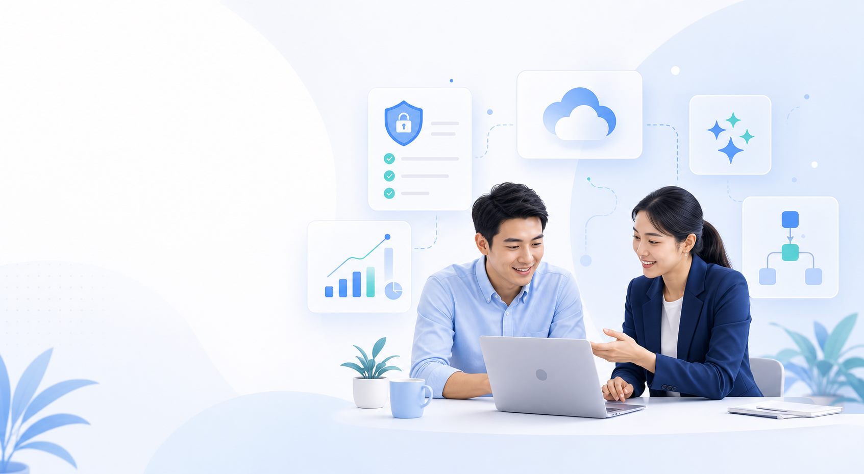 Business-friendly illustration of security, cloud, AI and automation readiness